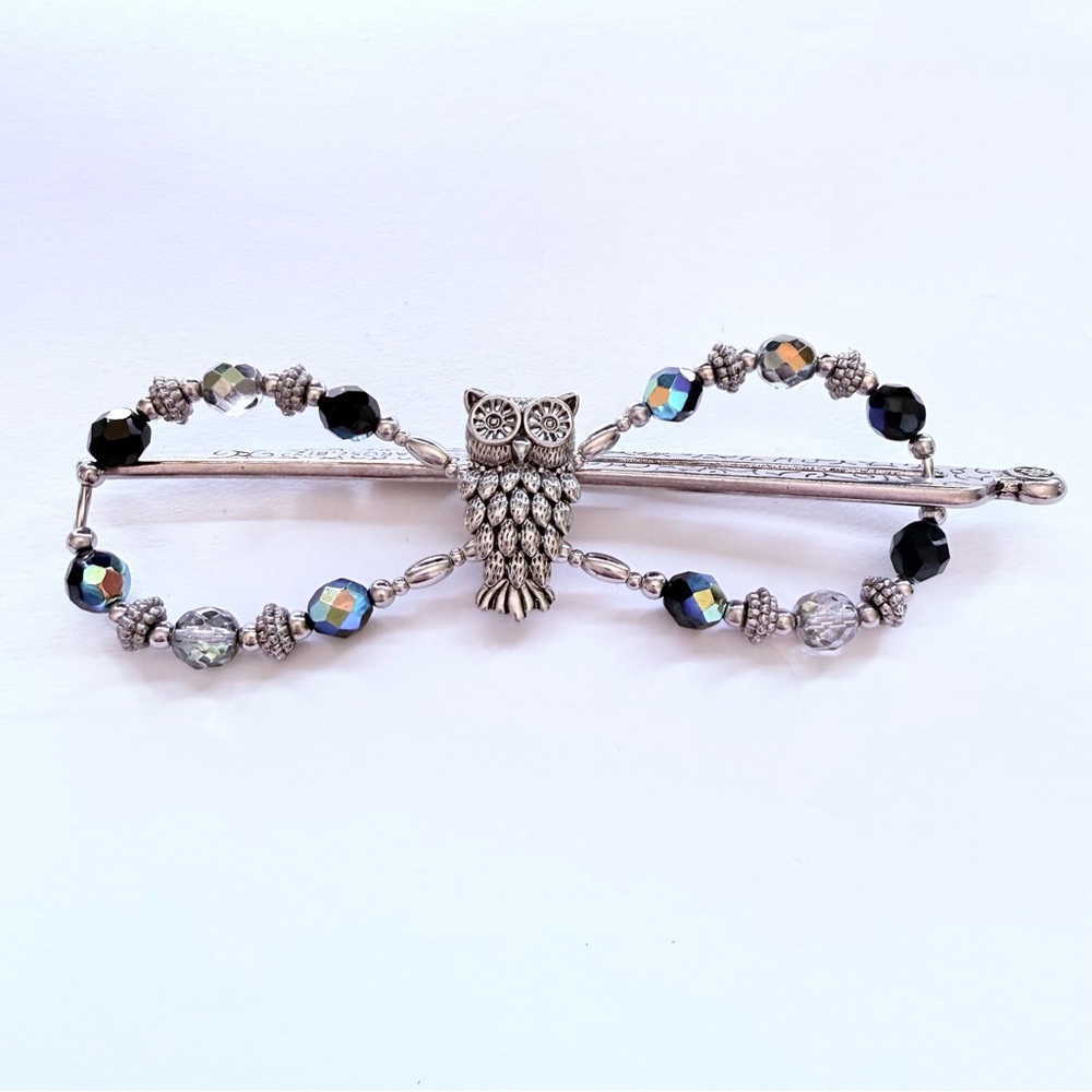 Stunning Silver Owl Metal Lilla Rose Hair Clip with Assorted Beaded Accents XL